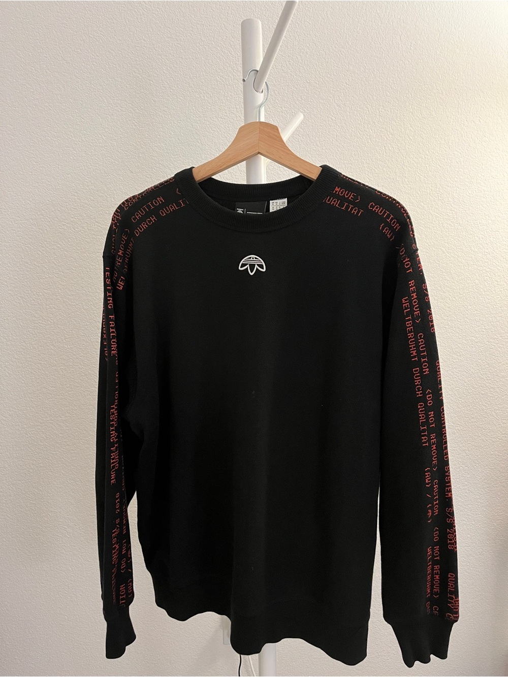 Alexander McQueen Black Crewneck Sweatshirt with Red Sleeve Text